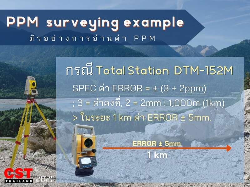 ตัวอย่างการอ่านค่า PPM total station DADI DTM-152M